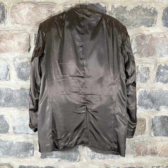 Oscar De La Renta Menswear Blazer 2 Button 42L Tan‎ Wool Houndstooth Office Work - Picture 10 of 15